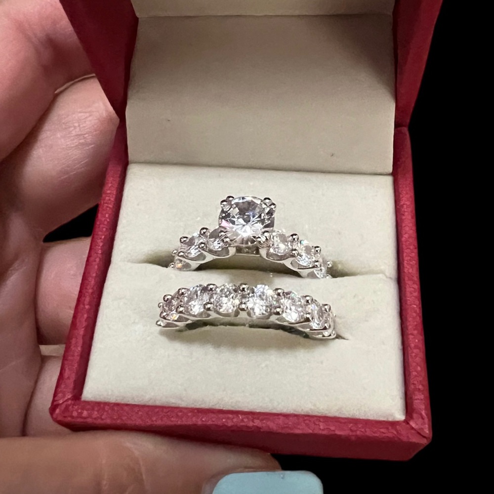 New in Box Epiphany Diamonique Sterling Silver QVC Wedding Bridal Set Size 5